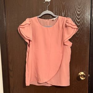 BCBG Soft Pink Flutter Sleeve Blouse